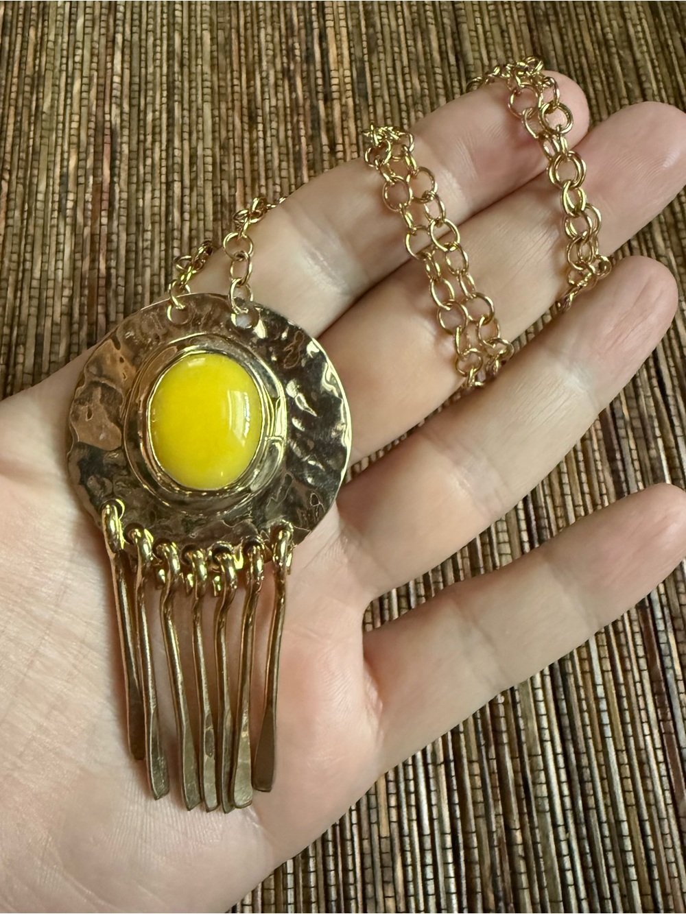 Rafael Canada Necklace Brass Glass Modernist Brutalist Mid Century Alfandary